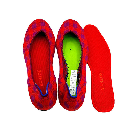 Rothy's The Square Pomegranate Gingham Ballet Flat Size W8.5 NWOB - Picture 6 of 11